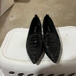 Black Jeffrey Campbell Croc-Embossed Pointed Toe Flats